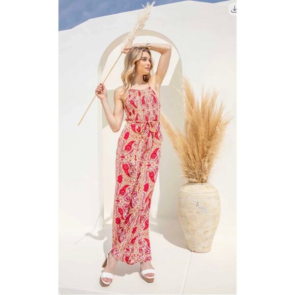 She + Sky Pants - She + Sky - Smocked Tube Jumpsuit w/Waist Tie - Small